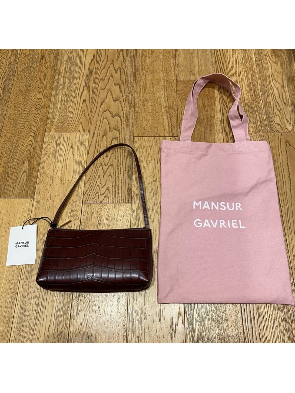 Mansur Gavriel Croc Chocolate Leather Gaia Shoulder Bag Italy Date Night Clutch